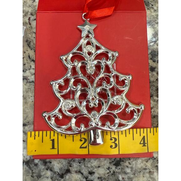 VTG Lenox Sparkle & Scroll Silver Plated Crystal Christmas Tree Ornament w/ Box - Picture 7 of 13